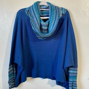 Simply Natural Designs 100% Baby Alpaca Cowl Neck Blue Dolman Knit Sweater Warm